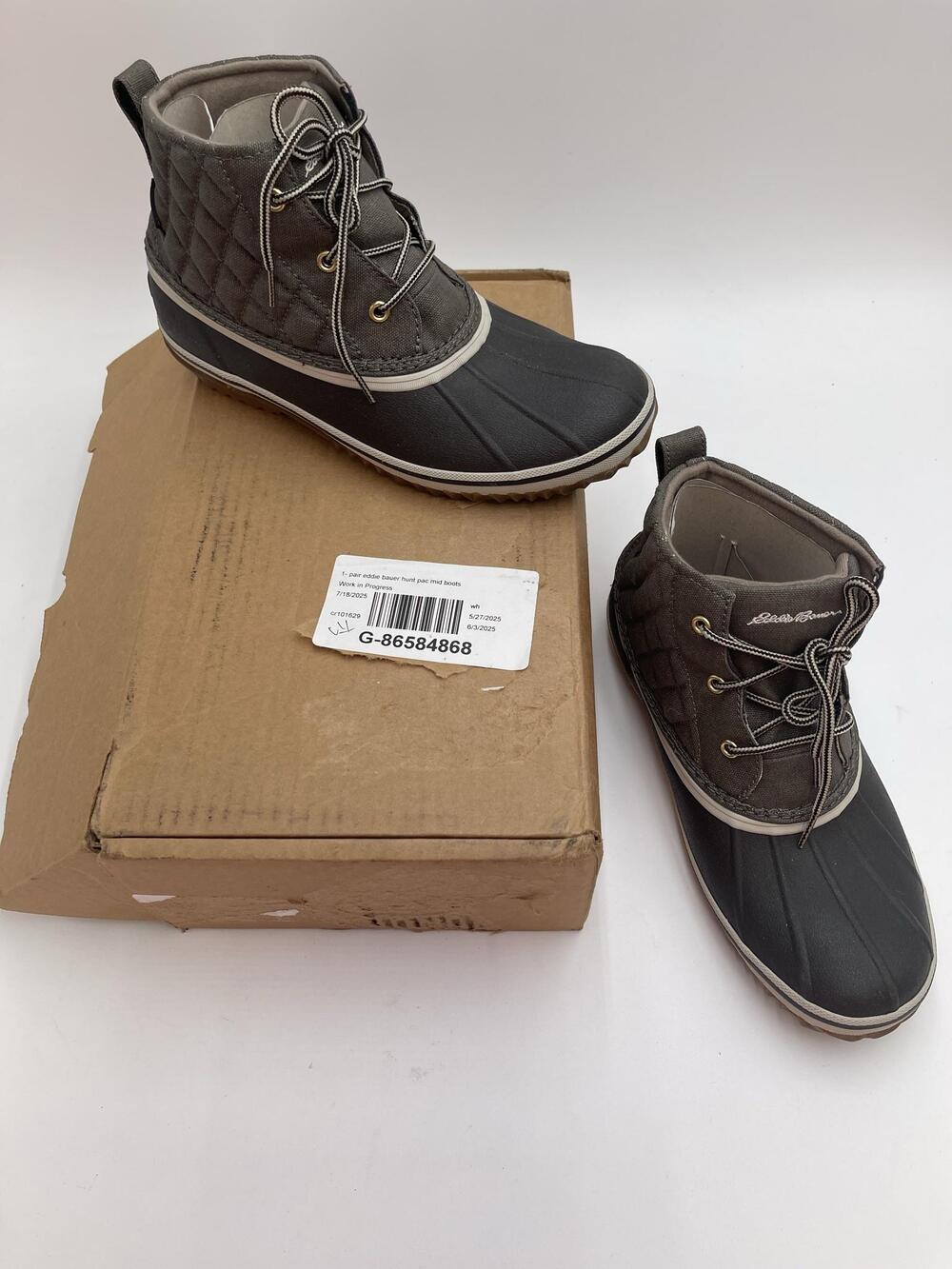 Eddie Bauer Boots Womens Gray Quilted Duck Ankle Snow Winter Lace Up Size 9
